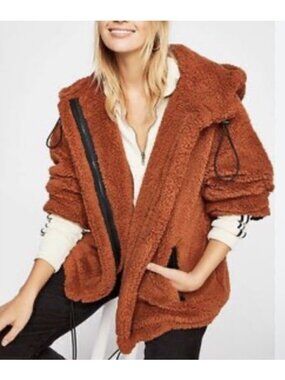 Free people Oversized Sherpa Hooded Jacket Gabby cozy parka Orange XS